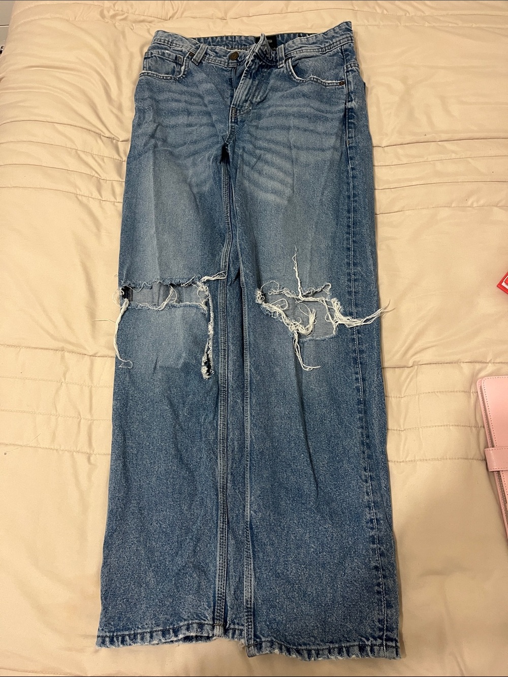 Cotton On Distressed Blue Wide-Leg Jeans